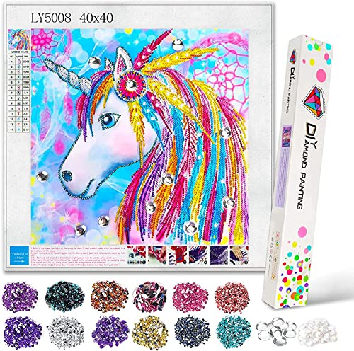 Hirsrian 5D Diamond Painting Kunstset, DIY Diamant Malerei Kreuzstich Volldiamant Kristall Strass Malerei für Erwachsene und Kinder Stickerei Gemälde Bilder für Zuhause Wanddekoration Einhorn