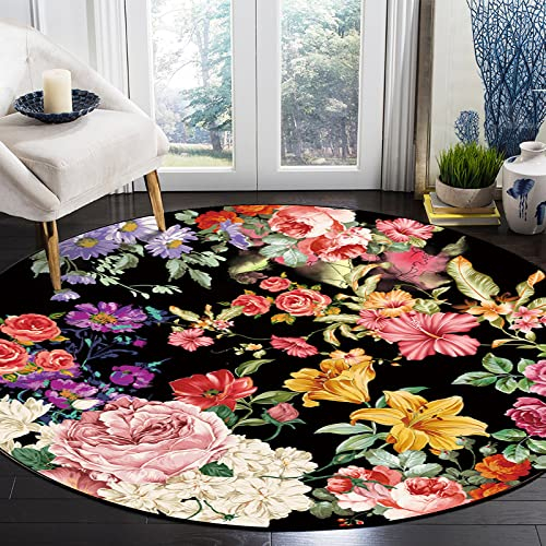 LONGSAO Moderner Designer Teppich, rutschfest Waschbar Teppich Rund Oriental Teppich Fashion Girl Pink White Floral Dudan, ø 200CM