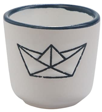 Seaside No.64 - maritimes Steingutgeschirr - Motive Anker, Steuerrad & Papierboot - Steinzeugkeramik weiß & blau - Geschirrset Küchenzubehör - Geschenkartikel (weiß, Eierbecher Papierboot)