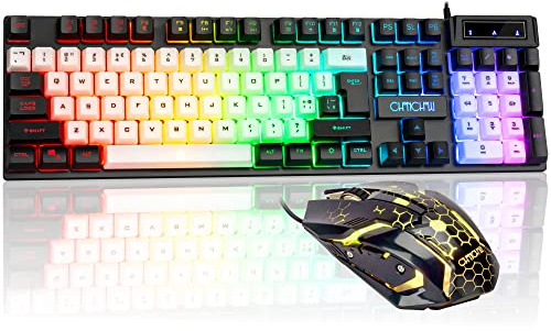Tastiera e mouse con cavo USB, set tastiera e mouse per gamer | Rainbow LED Light Up Backlit Color Mouse e tastiera Combo per computer portatile Xbox PS4 PS5 Gaming e lavoro