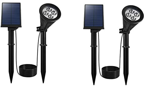 Lumisky Lot de 2 spots solaires projecteurs 2en1 à piquer ou à fixer éclairage puissant dimmable LED blanc SPIKY AWAY H38cm