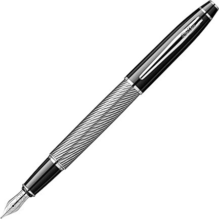Scrikss Fountain Ink Pen Medium Nib Cartridge & Converter Black Chrome Spiral Brass Body Chrome Plated Trims Noble 35C Series Modern and Elegant Pen Ideal for Gifting Using in Office Home