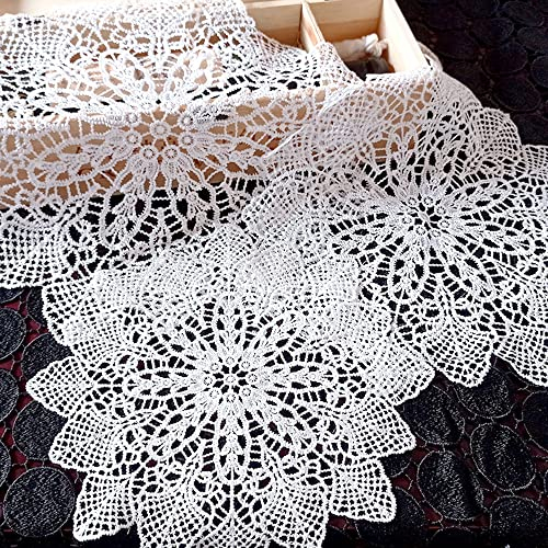 4 Stück weiß Spitze Stickerei Tisch Tischset,Spitze Untersetzer Runden Blumen-Form Matte Tischset Platzsets Tisch Vollhäkel Deckchen Cup Coasters für Esszimmer Küche Bankett Hochzeit Deko 25cm,Mohn