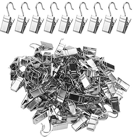 JOIKIT 100 PCS Curtain Clips with Hook, Silver Metal Curtain Hanging Hook Clip for Home Decoration