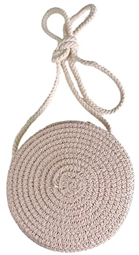 Jamron Fait Main Rond Sac de Paille Sac à Bandoulière Bohème Fleur Sac de Plage avec Fermeture Éclair SN0702152 Mini Rose
