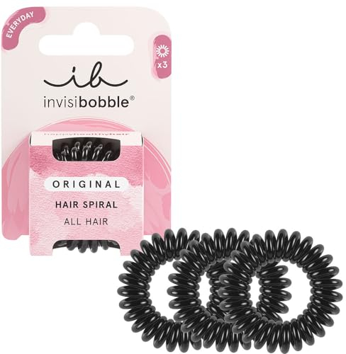 invisibobble Original Haargummi True Black I 3x Spirale Haargummis schwarz für Mädchen, Damen & Herren I starker Halt & haarschonend I das Original, designed im Herzen Münchens, 1 stück (3er Pack)