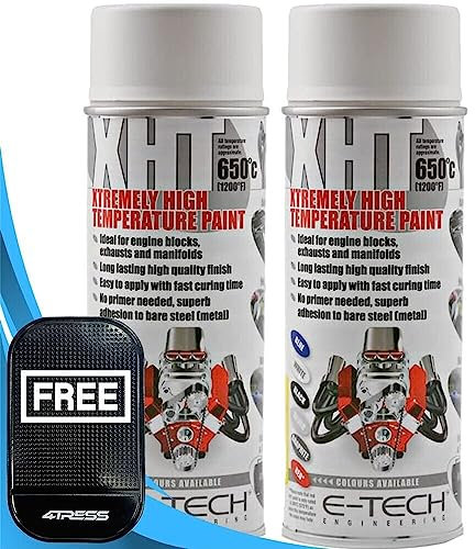 4TRESS E TECH 2 x 400ml XHT White Extremely High Temperature Spray Paint Brake Caliper Engine Block 650°C Non Slip Car Dash Mat (4T-XHT-003)