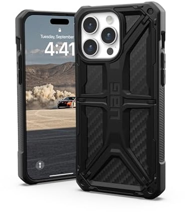 Urban Armor Gear Monarch Schutzhülle kompatibel mit Apple iPhone 15 Pro Max Hülle [Wireless Charging kompatibel, 5-Schichten Schutz nach Militärstandard, Erhöhter Rand] Carbon Fiber