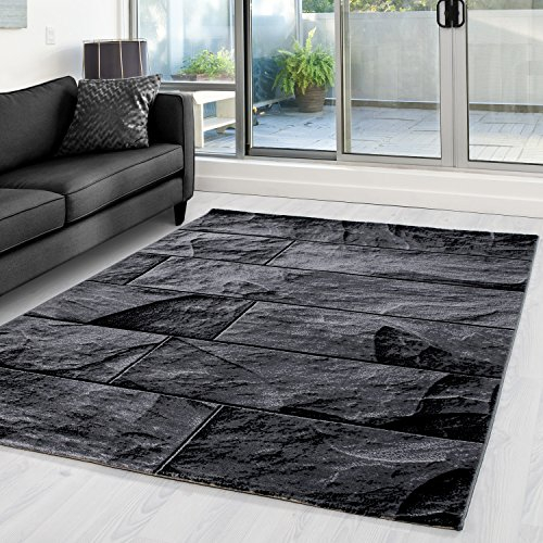 Carpettex Teppich Wohnzimmer Kurzflor 240 x 340 cm Modern Steindesign Schwarz - Teppich Schlafzimmer Weich Flauschig Waschbar Küchenteppich - Esszimmer Kinderzimmer Flur Teppich Wohnzimmerteppich