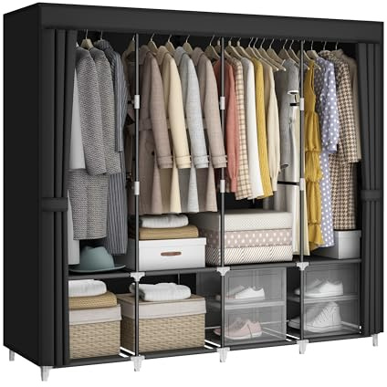MOGELAFOO Portable Closet Wardrobe, 67-Inch Clothes Organizer with 4 Hanging Rods and 8 Shelves, Non-Woven Fabric Cover, Large Capacity Storage for Bedroom and Living Room, Black