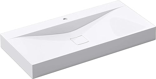 doporro Vasque à Poser 120cm avec Bonde Lavabo Suspendu Blanc Colossum810 Fonte Minérale Solid Surface 120x48x12cm