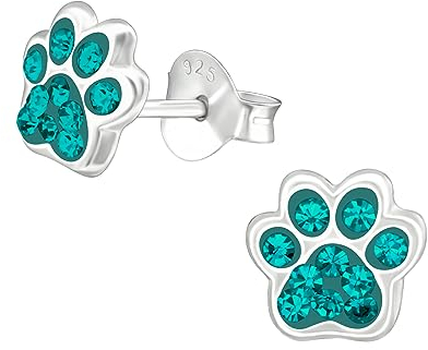 Laimons Mädchen-Ohrstecker Ohrringe Kinderschmuck Hundepfote Pfote mit Glitzer aus Sterling Silber 925 (Mint)