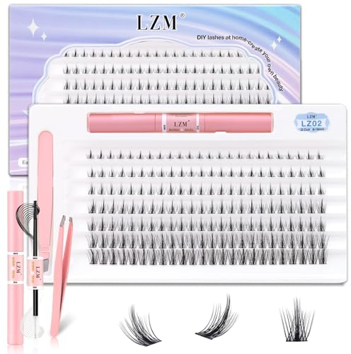 LZM Kit Extension Cils 168pcs Faux Cils Individuel avec Lash Bond and Seal 8-16mm D Curl Extension Cils Kit Faux Cils Manga Lashes Wispy Spiky Faux Cils Naturel (LZ02-D Curl Mix)