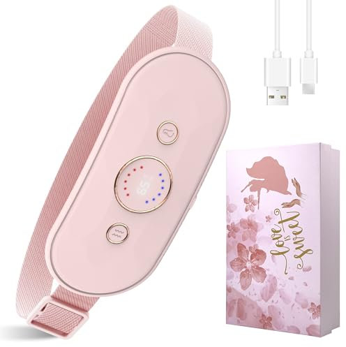 Auskang Rechargeable Heating Pad,6 Heating Levels + 6 Massage Modes for Period Cramps Relief, Period Heating Pad Electric, Cordless Heating Belt Gifts for Women Girls- Pink