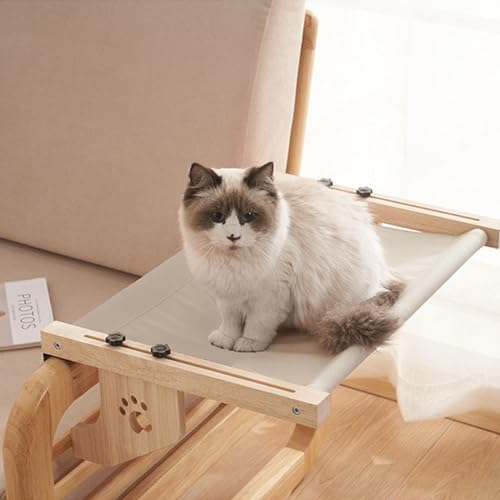 Gekufa Katzen fensterliege, Abnehmbar zur Reinigung katzenhängematte, Holz Katzen hängematte Fenster mit Weiches Kissen für Nachttisch, Sofa und Fenster, Weiß 70x38cm