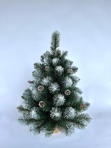 SMEREKA Künstlicher Weihnachtsbaum mit Schnee 50 cm - Tannenbaum Künstlich mit Ständer und Kiefernzapfen - Christbaum mit Schnee Christmas Tree (50 cm)