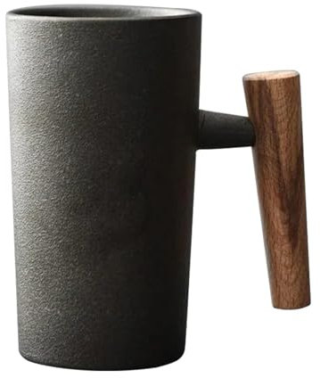 Tasse à Café Avec Poignée En Bois Tasse à Café En Céramique 220 Ml Ergonomique Exquise En Grès Tasses Vintage Maison Tasse En Céramique Pour Le Thé Boissons Eau Noir