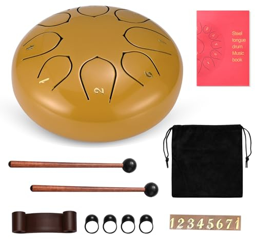 Regentrommel, 6 Zoll 8 Tone Regentrommel Garten C-Dur, Stahlzungentrommel mit Trommeltasche und Schlaginstrumenten für Anfänger Kinder Erwachsene, Handpan Steel Drum für Klangheilung, Meditation