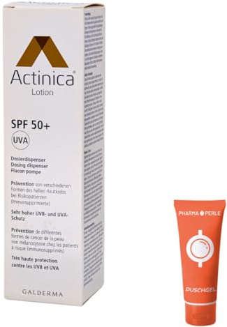 Actinica Lotion mit Dispenser 1x 80 g I Prävention von hellen Hautkrebs bei Risikopatienten I Sonnenschutz SPF 50+ I Feuchtigkeitsspendend I Spar-Set plus Pharma Perle give-away
