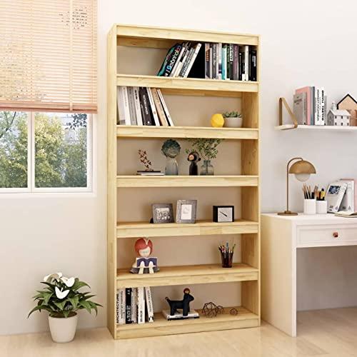 Chaduof Bücherregal/Raumteiler, Raumteiler Regal, Standregal, Bookcase, Bücherwand, Büroregal, Regalbrett, 100x30x200 cm Kiefer Massivholz