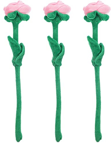 Alipis 3 Stück Plüsch-Rosen Rosenstrauß Stofftiere Künstlicher Rosenstrauß Mit Biegbarem Stiel Künstliche Blumen Vorhangbänder Abschlussfeier Muttertag Blumenspielzeug Rosa