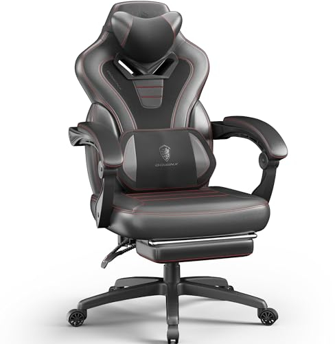 Dowinx Gaming Stuhl mit Fußstütze, großer und hoher Gaming Stuhl für schwere Menschen, Computer/PC-Gamer-Stuhl für Erwachsene mit Massage (Schwarz)
