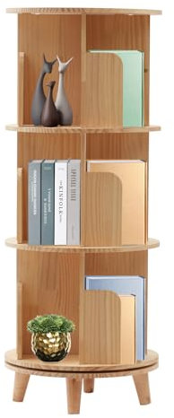MIIWWOWO Bookshelf Wooden Bookcases 4 Tiers Shelving Unit Storage Book Shelf 360° Rotating Revolving Large Storage Display Stand (3 Tiers)
