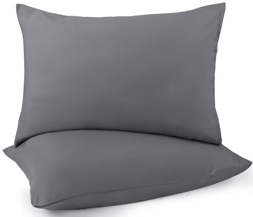 Utopia Bedding - Kissenbezug 50x80 2er Set - Kopfkissenbezug 50 x 80 aus 100% gebürsteter Mikrofaser mit Umschlagverschluss - Falten-, verblassen- und schmutzabweisende Kissenbezüge 50x80 - Grau