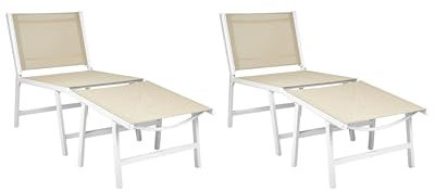 Beliani Gartenstuhl 2er Set Aluminium beige mit Rückenlehne Hocker Bespannung Marceddi