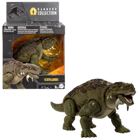 Mattel Jurassic World Colección Hammond Escutosaurio Figura de acción de dinosaurio, diseño de primera calidad con ojos de cristal y 14 puntos de articulación, JDJ08