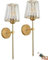 Modern Wireless Wall Sconces Battery Operated Wall Lights Set of 2, Not Hardwired USB Rechargeable Wall Lamps, Dimmable Clear Glass Lighting Fixture for Bathroom Bedroom Vanity Living Room Hallway(Gol