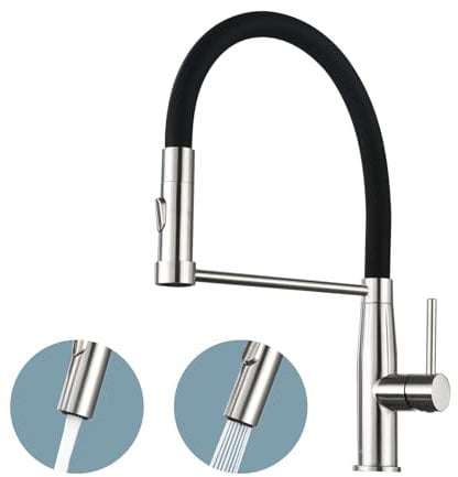Baollansa rubinetto lavello cucina, kitchen faucet con beccuccio flessibile, miscelatore cucina in silicone tube, girevole a 360°, rubinetto cucina acciaio inox con due funzioni (spazzolato)