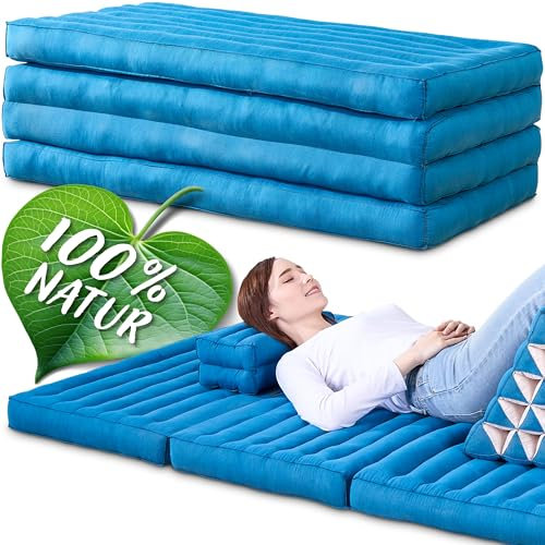 Namasdee Klappmatratze 200x110x8cm mit 100% natürlicher Kapokfüllung (Hellblau Uni)