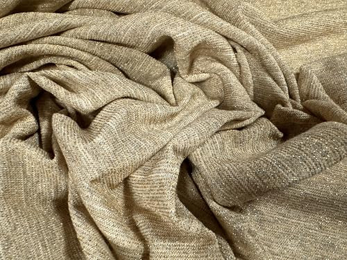 Metallischer Stretch-Stoff, Single Jersey, Meterware, Lurex Slub, Gold & Stone