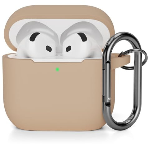 AOTUAO Kompatibel mit AirPods 4 Hülle Case, Weiches Silikon Stoßfeste Schutzhülle für AirPods 4. Generation (2024) (USB-C) Case Cover mit Karabiner, Front-LED Sichtbar, Milk Tea
