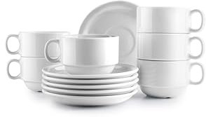 IBILI - Juego de 6 Tazas de 230 ml con Platillos Castilla Blanca, Porcelana