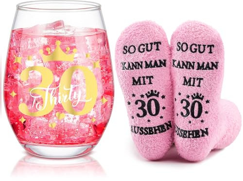 Nuenen Lustiges Geschenkset zum 30. Geburtstag für Frauen - Inkl. Rotweingläser & Socken Geschenk für Damen, Mutter oder Freundin zum 30. Geburtstag