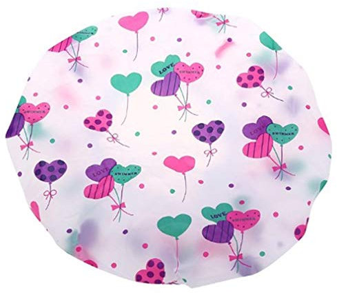 Womens Waterproof Shower Cap Elastic Floral Shower Hat Lady Salon Spa Large Bathing Cap purple balloon