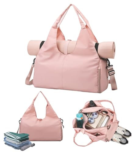 Gym Yoga Bag Damen Yogatasche Groß Workout-Tanz-Tragetasche,Sporttasche für Damen,Sport-Reisetasche,Mit versteckter Yogamattenhalterung und Schuhfach,Geeignet für Fitness, Yoga, Schwimmen usw (Rosa)