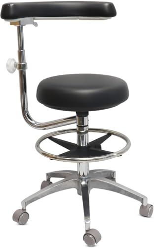 LIMKOMES Round Rolling Stool with Seat and Footrest Dental Chair with Rotatable Armrests for Dentist Office Shop Home