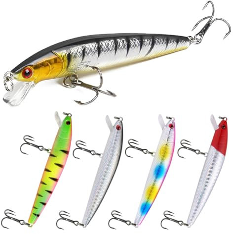 XUZOPIM 5 Pezzi Esca Galleggiante Artificiale, 10 Cm, Punta dell'Ago, Per Black Bass e Altri Pesci, 5 Colori