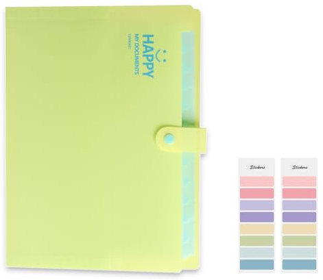 Meekye Fächermappe A4 mit 12 Fächern und 16 Stück Etikette, Dokumentenmappe A4 Ordnungsmappe Mappen Ordnersystem, Document Organizer Für Zuhause, Büro, Schule, Belege Und Auf Reisen Gelb