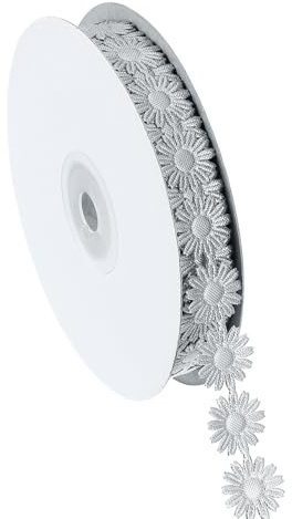 PATIKIL Daisy Flower Lace Trim, Lace Trim Knitting Embroidered Ribbon for DIY Crafts Sewing Embellishments Hair Band Bridal Wedding Decor, Silver