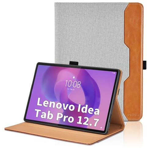 Custodia per Lenovo Idea Tab Pro 12.7 Pollici 2025 Pelle PU Flip Tablet Case, Funzione Supporto Pieghevole Cover Protettiva con Tasca-Grigio