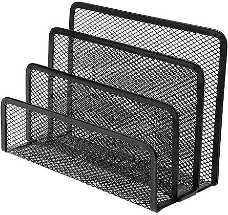 Angoily Metal Mesh Desk Organizer File Folder Letters Holder Modern Black Wire Magazine Rack for Home Office