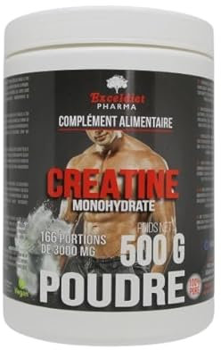 Créatine Monohydrate Poudre 500 g - 166 Portions & Prise Masse Musculaire – 100% Pure - Complément Whey Protéine - Gainer – Musculation Homme et Femme – Made in France by Exceldiet