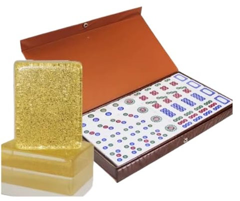 PZOFERLIN Tuiles de Mahjong Chinoises Jeu de Mahjong Chinois 40 pièces, tuiles en Cristal dorées 40 mm, avec boîte