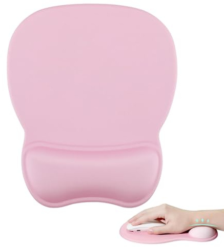 HUIQIHANG Tappetino per mouse con supporto per il polso in memory foam, tappetino per mouse in gomma antiscivolo, accessori per computer, design ergonomico, per ufficio (rosa)