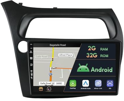 9 Android 14 Radio Coche para Honda Civic 2006-2011-[Integrado Inalámbrico CarPlay | Android Auto | Mirror Link | GPS Navi | Bluetooth 5.0 | WiFi | 4G | SWC ] + CAM Incluido