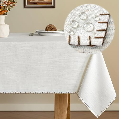 HushLoom Tischdecke Leinenoptik 130 x 220 cm Braun Leinentischdecke Frühling Abwaschbar Wasserabweisend mit Lotuseffekt Eckig Tischtuch für Garten Balkon Esszimmer und Wohnzimmer Stilvoll Elegant